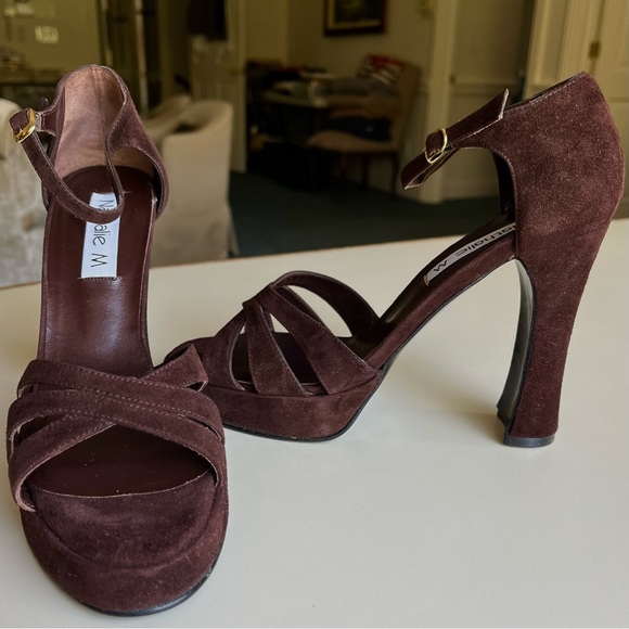 Nathalie M Brown Suede Sandal Heel with Ankle Straps - Picture 1 of 6